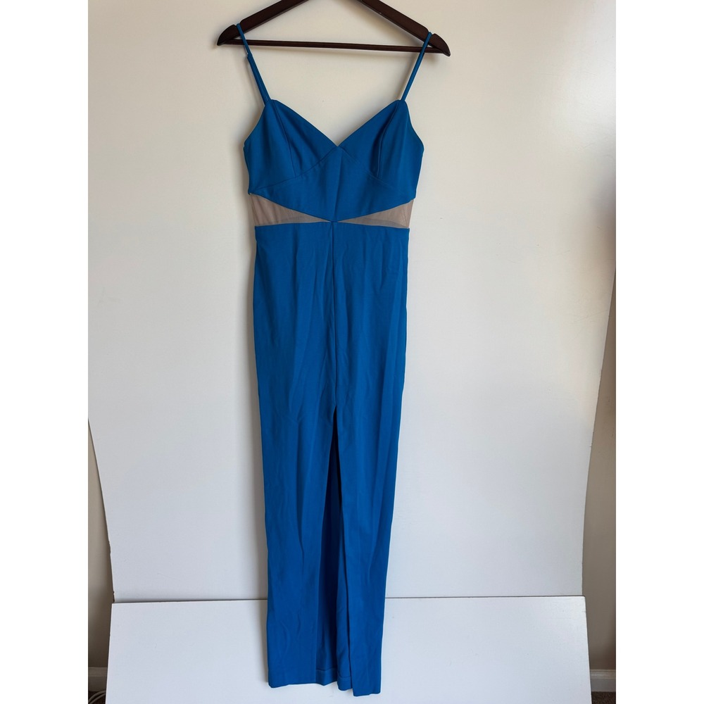 NBD Revolve Florrie Gown Cobalt Blue Mesh Cut Out Maxi Dress Slit Medium